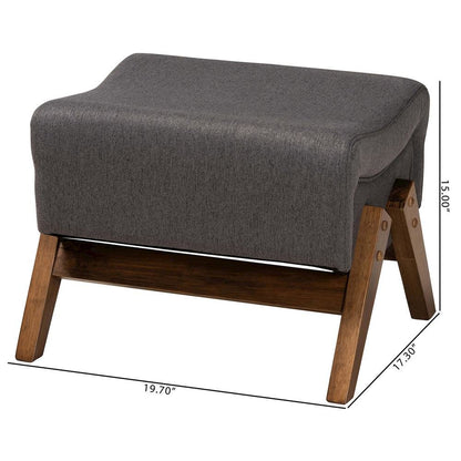 Dark Grey Fabric and Walnut Brown Finished Wood Ottoman