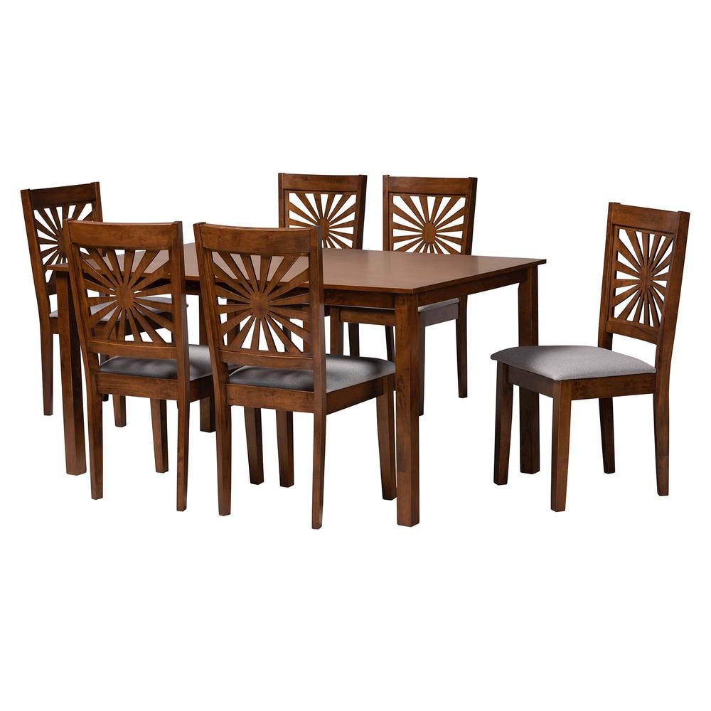 Olympia Modern Grey Fabric and Walnut Brown Finished Wood 7-Piece Dining Set