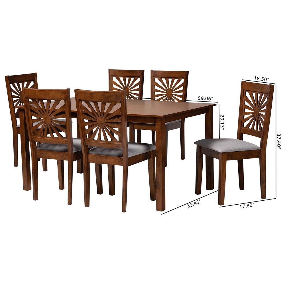Olympia Modern Grey Fabric and Walnut Brown Finished Wood 7-Piece Dining Set