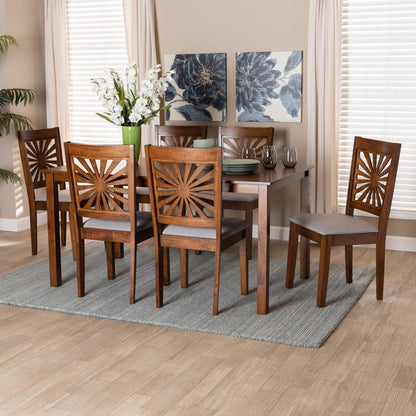 Olympia Modern Grey Fabric and Walnut Brown Finished Wood 7-Piece Dining Set