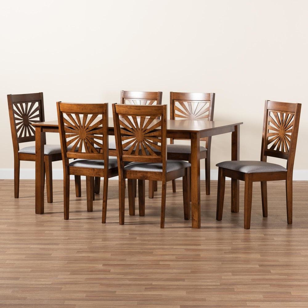 Olympia Modern Grey Fabric and Walnut Brown Finished Wood 7-Piece Dining Set
