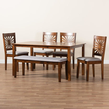 Olympia Modern Grey Fabric and Walnut Brown Finished Wood 6-Piece Dining Set
