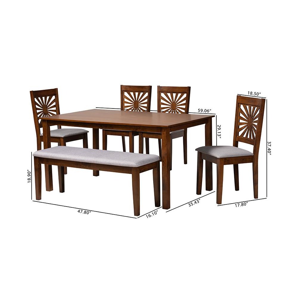 Olympia Modern Grey Fabric and Walnut Brown Finished Wood 6-Piece Dining Set