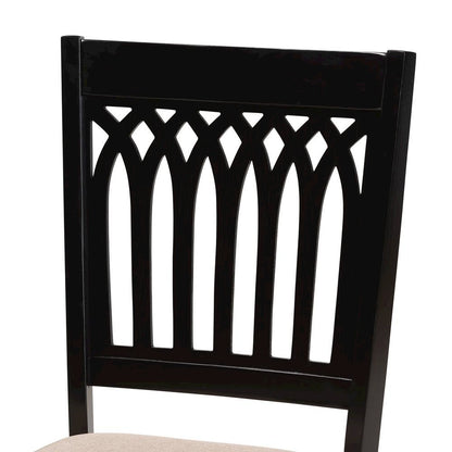 Beige Fabric and Dark Brown Finished Wood 2-Piece Dining Chair Set