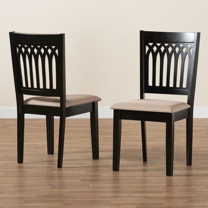 Beige Fabric and Dark Brown Finished Wood 2-Piece Dining Chair Set