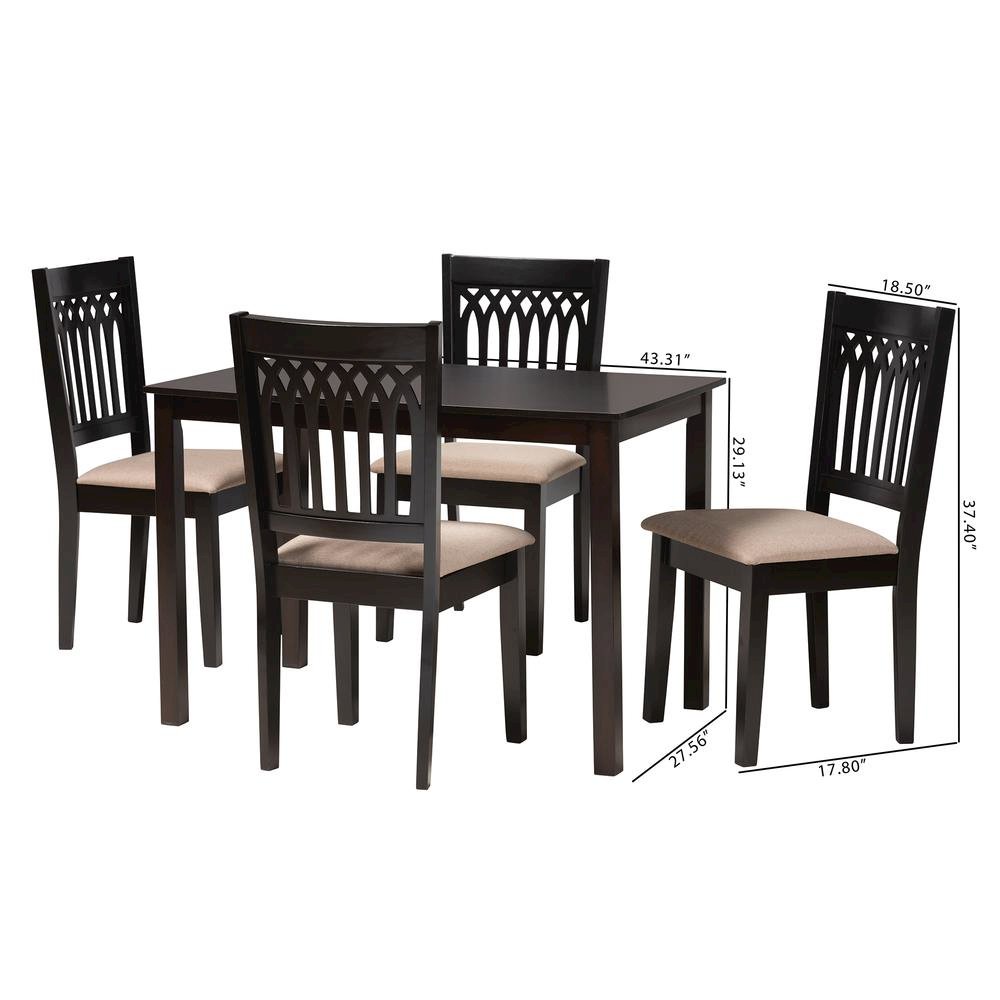 Genesis Modern Beige Fabric and Dark Brown Finished Wood 5-Piece Dining Set