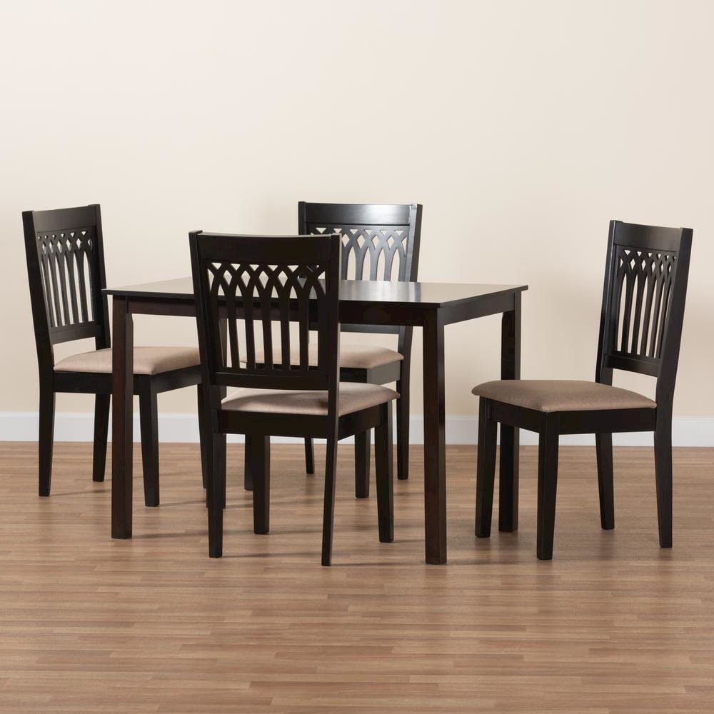 Genesis Modern Beige Fabric and Dark Brown Finished Wood 5-Piece Dining Set