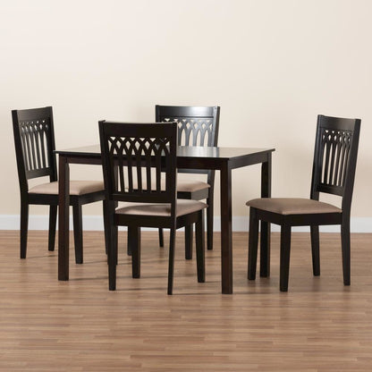 Genesis Modern Beige Fabric and Dark Brown Finished Wood 5-Piece Dining Set