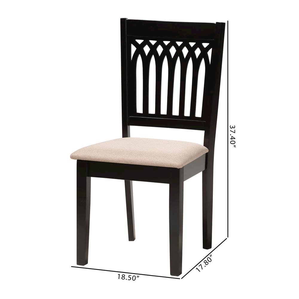 Beige Fabric and Dark Brown Finished Wood 2-Piece Dining Chair Set