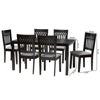 Genesis Modern Grey Fabric and Dark Brown Finished Wood 7-Piece Dining Set