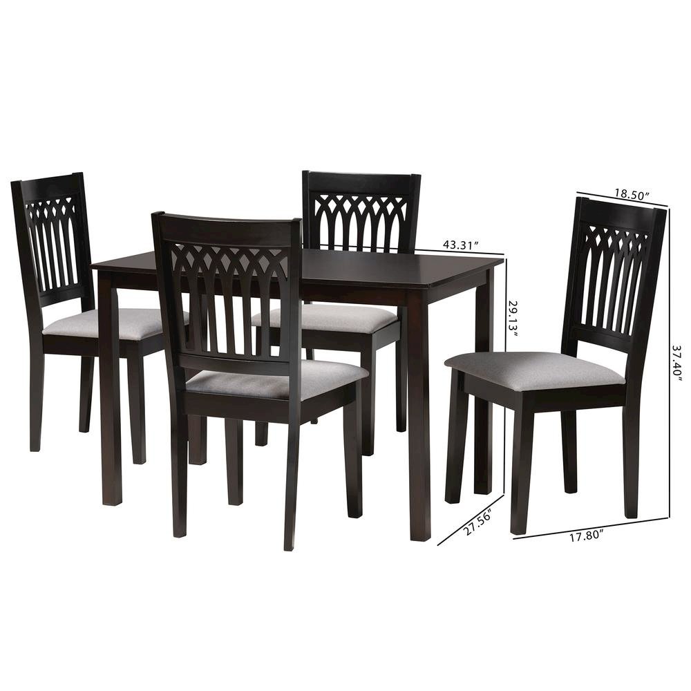Genesis Modern Grey Fabric and Dark Brown Finished Wood 5-Piece Dining Set