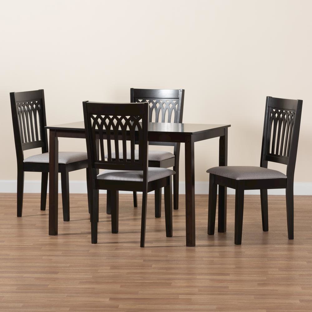 Genesis Modern Grey Fabric and Dark Brown Finished Wood 5-Piece Dining Set