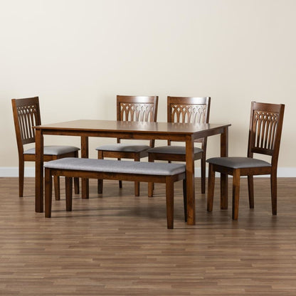Genesis Modern Grey Fabric and Walnut Brown Finished Wood 6-Piece Dining Set