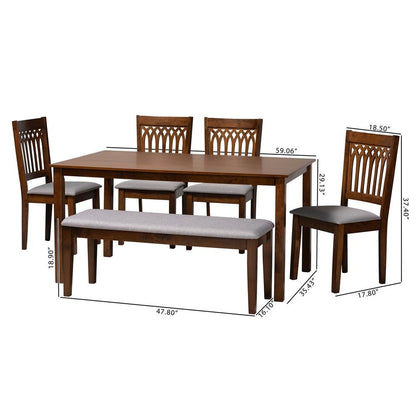Genesis Modern Grey Fabric and Walnut Brown Finished Wood 6-Piece Dining Set