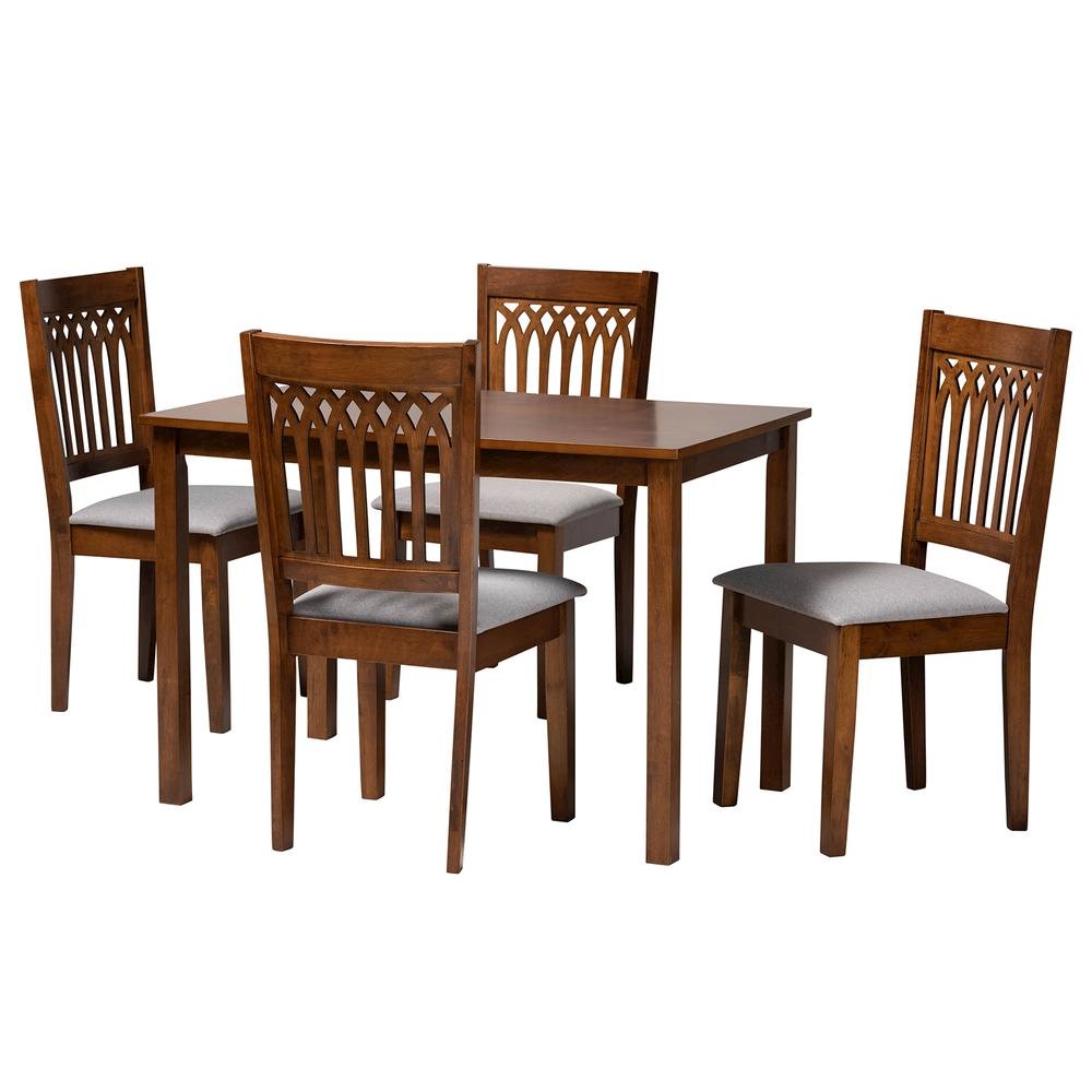 Genesis Modern Grey Fabric and Walnut Brown Finished Wood 5-Piece Dining Set