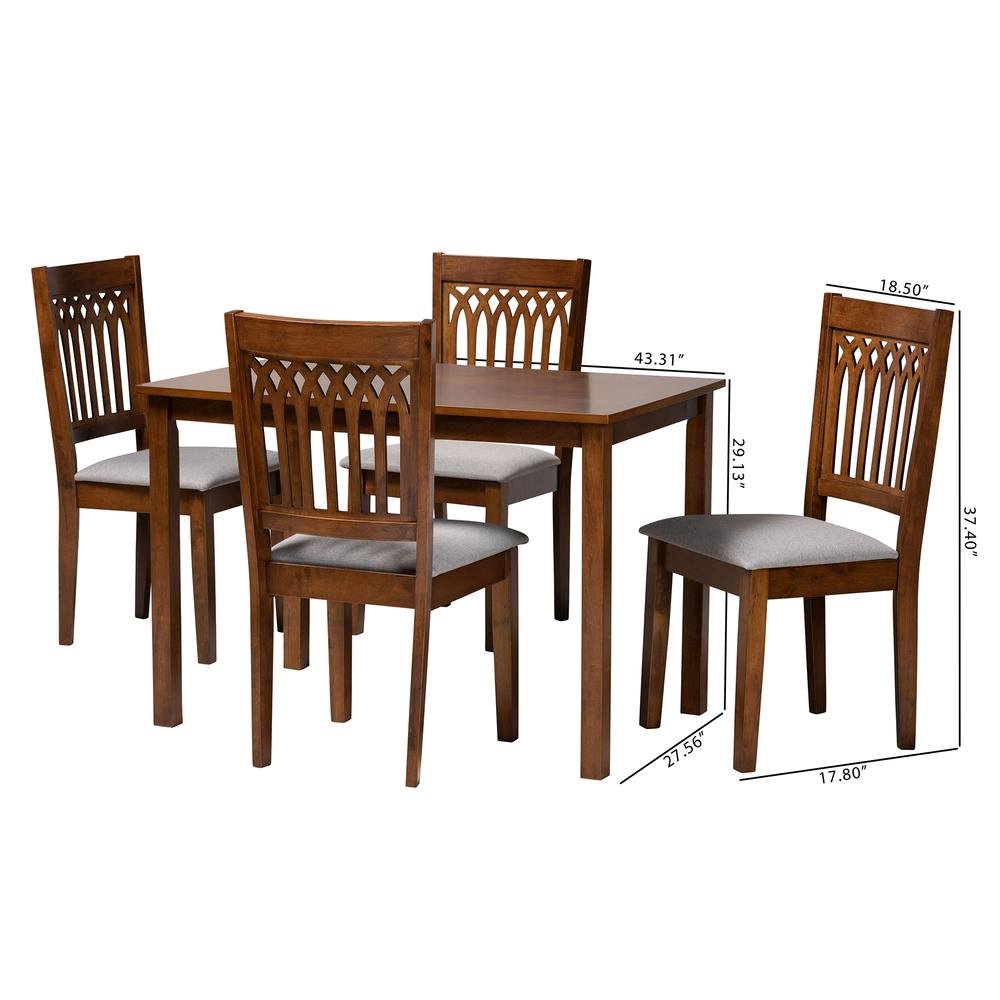 Genesis Modern Grey Fabric and Walnut Brown Finished Wood 5-Piece Dining Set