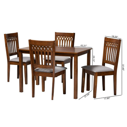 Genesis Modern Grey Fabric and Walnut Brown Finished Wood 5-Piece Dining Set