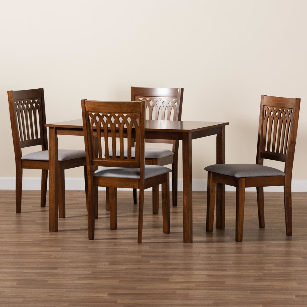 Genesis Modern Grey Fabric and Walnut Brown Finished Wood 5-Piece Dining Set