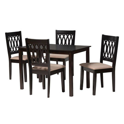 Beige Fabric and Espresso Brown Finished Wood 5-Piece Dining Set