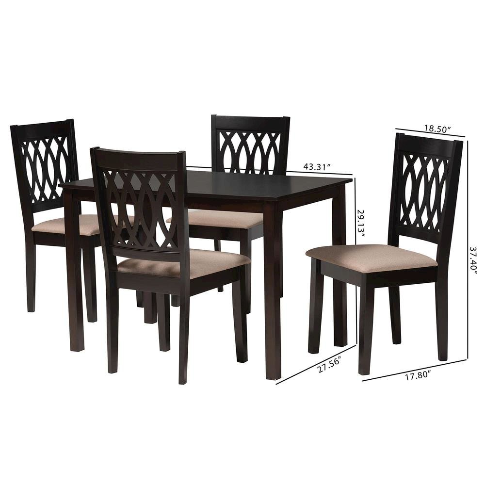 Beige Fabric and Espresso Brown Finished Wood 5-Piece Dining Set