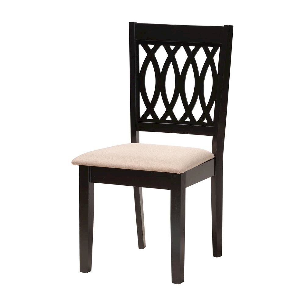 Beige Fabric and Espresso Brown Finished Wood 5-Piece Dining Set