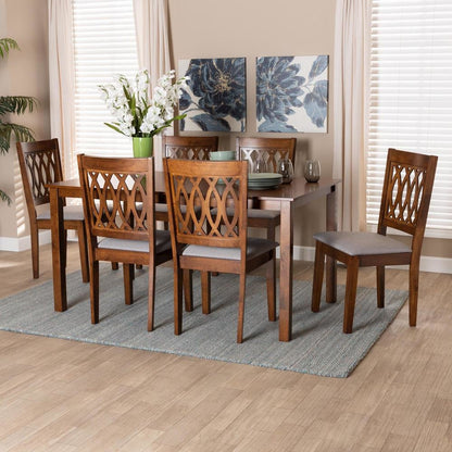Florencia Modern Grey Fabric and Walnut Brown Finished Wood 7-Piece Dining Set