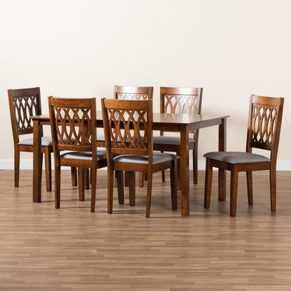 Florencia Modern Grey Fabric and Walnut Brown Finished Wood 7-Piece Dining Set