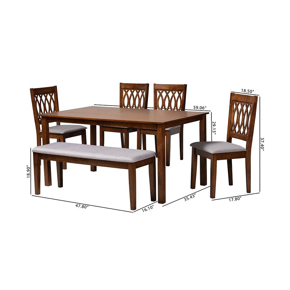 Florencia Modern Grey Fabric and Walnut Brown Finished Wood 6-Piece Dining Set