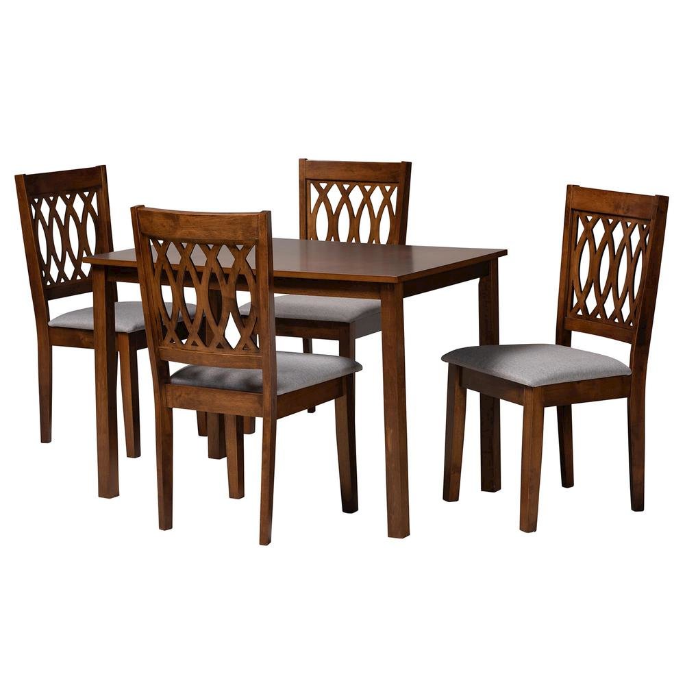 Florencia Modern Grey Fabric and Walnut Brown Finished Wood 5-Piece Dining Set