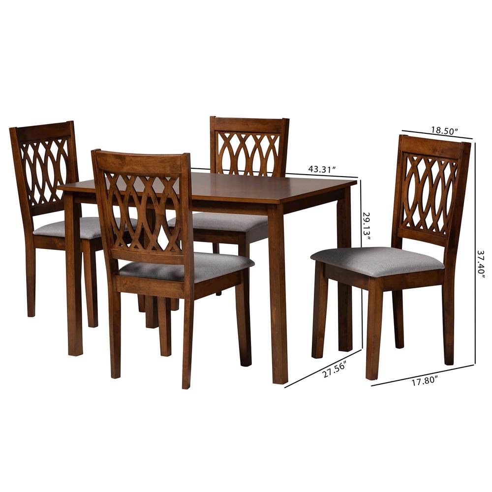 Florencia Modern Grey Fabric and Walnut Brown Finished Wood 5-Piece Dining Set