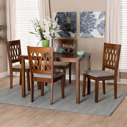 Florencia Modern Grey Fabric and Walnut Brown Finished Wood 5-Piece Dining Set