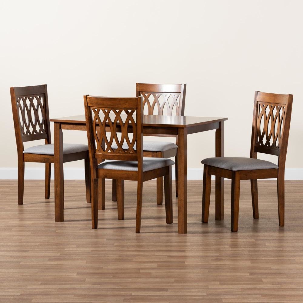 Florencia Modern Grey Fabric and Walnut Brown Finished Wood 5-Piece Dining Set