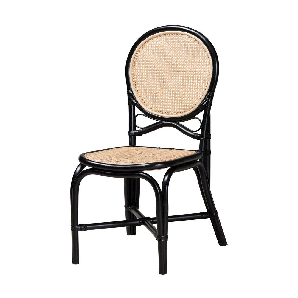 Two-Tone Black and Natural Brown Rattan Dining Chair