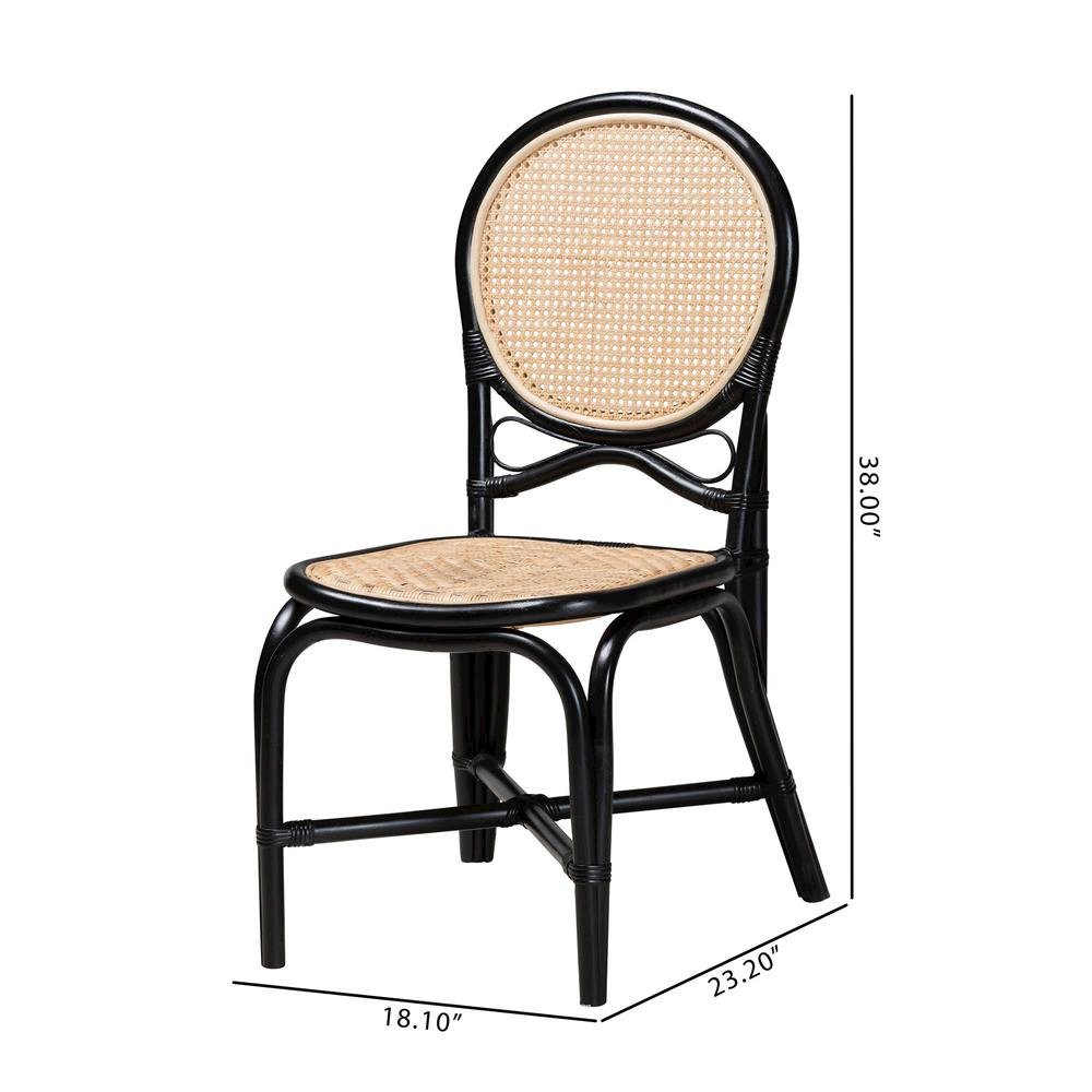 Two-Tone Black and Natural Brown Rattan Dining Chair