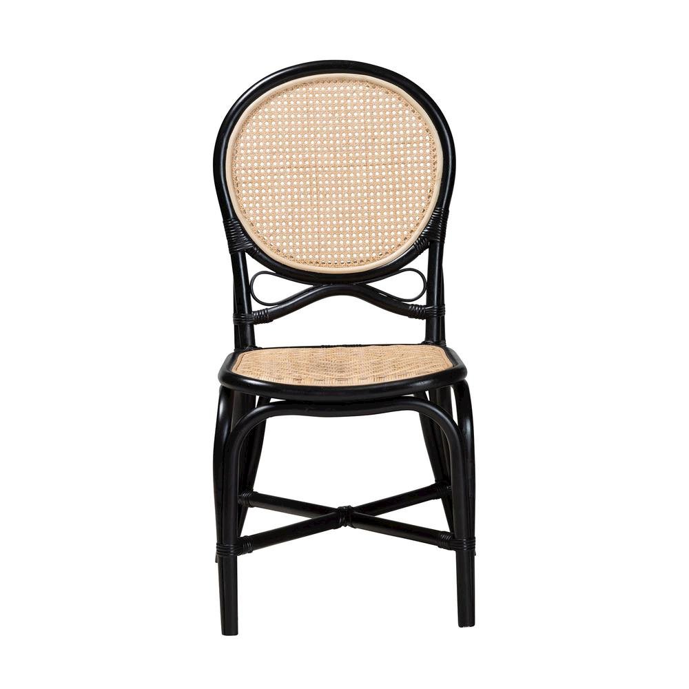 Two-Tone Black and Natural Brown Rattan Dining Chair