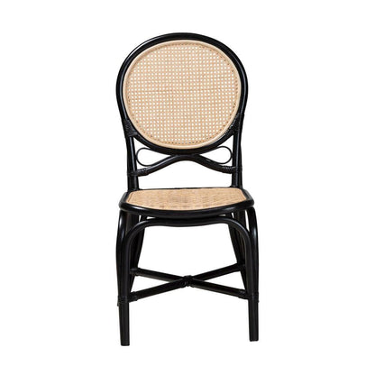 Two-Tone Black and Natural Brown Rattan Dining Chair