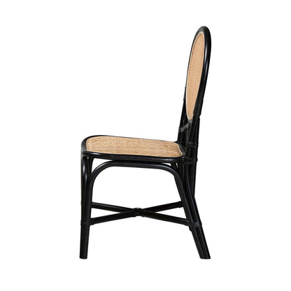 Two-Tone Black and Natural Brown Rattan Dining Chair