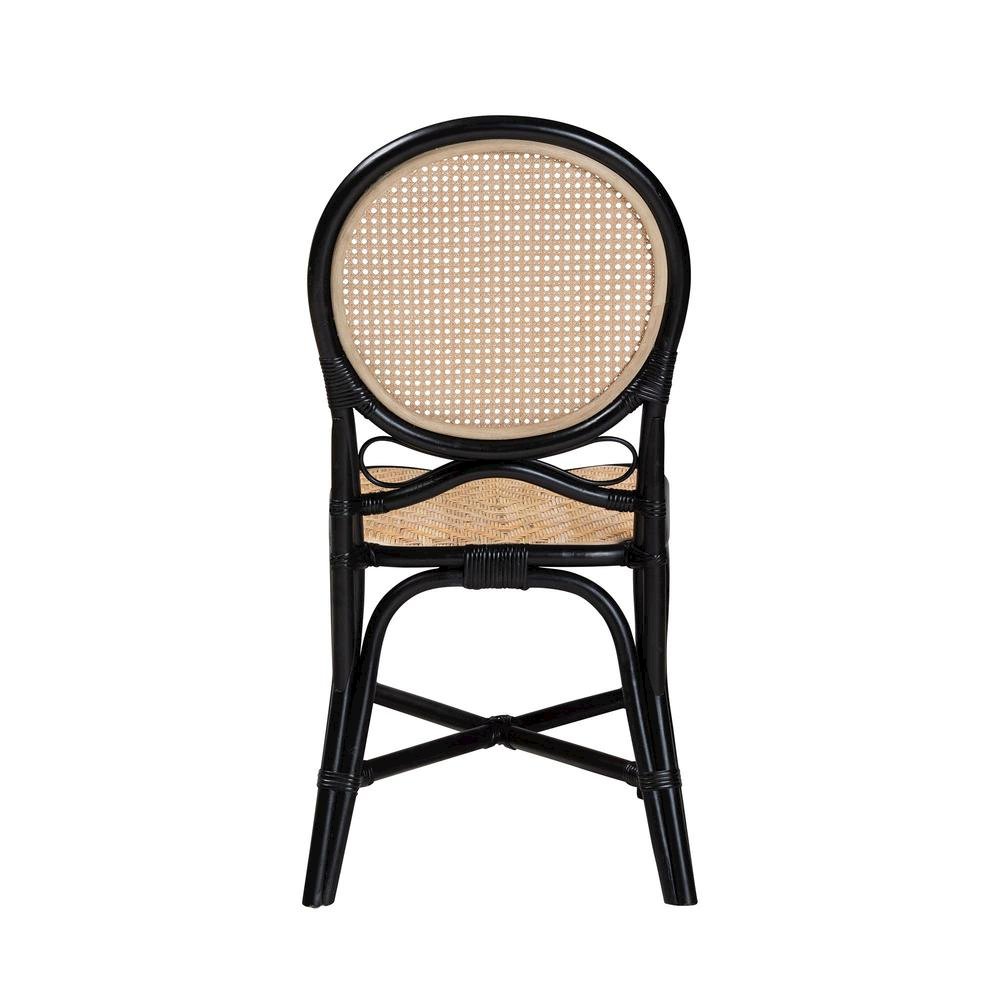 Two-Tone Black and Natural Brown Rattan Dining Chair