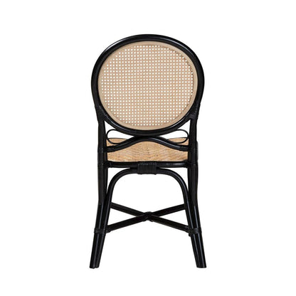 Two-Tone Black and Natural Brown Rattan Dining Chair