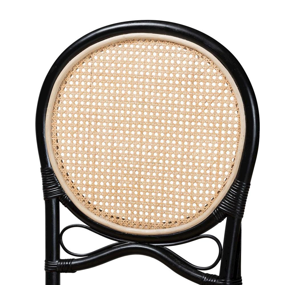 Two-Tone Black and Natural Brown Rattan Dining Chair