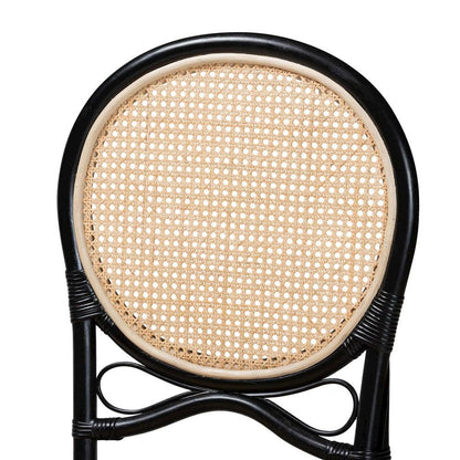 Two-Tone Black and Natural Brown Rattan Dining Chair