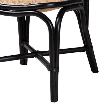 Two-Tone Black and Natural Brown Rattan Dining Chair