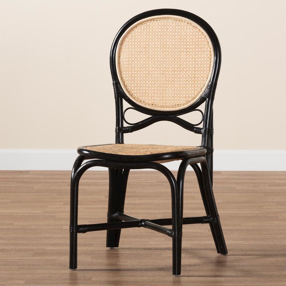 Two-Tone Black and Natural Brown Rattan Dining Chair
