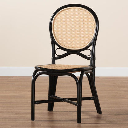 Two-Tone Black and Natural Brown Rattan Dining Chair
