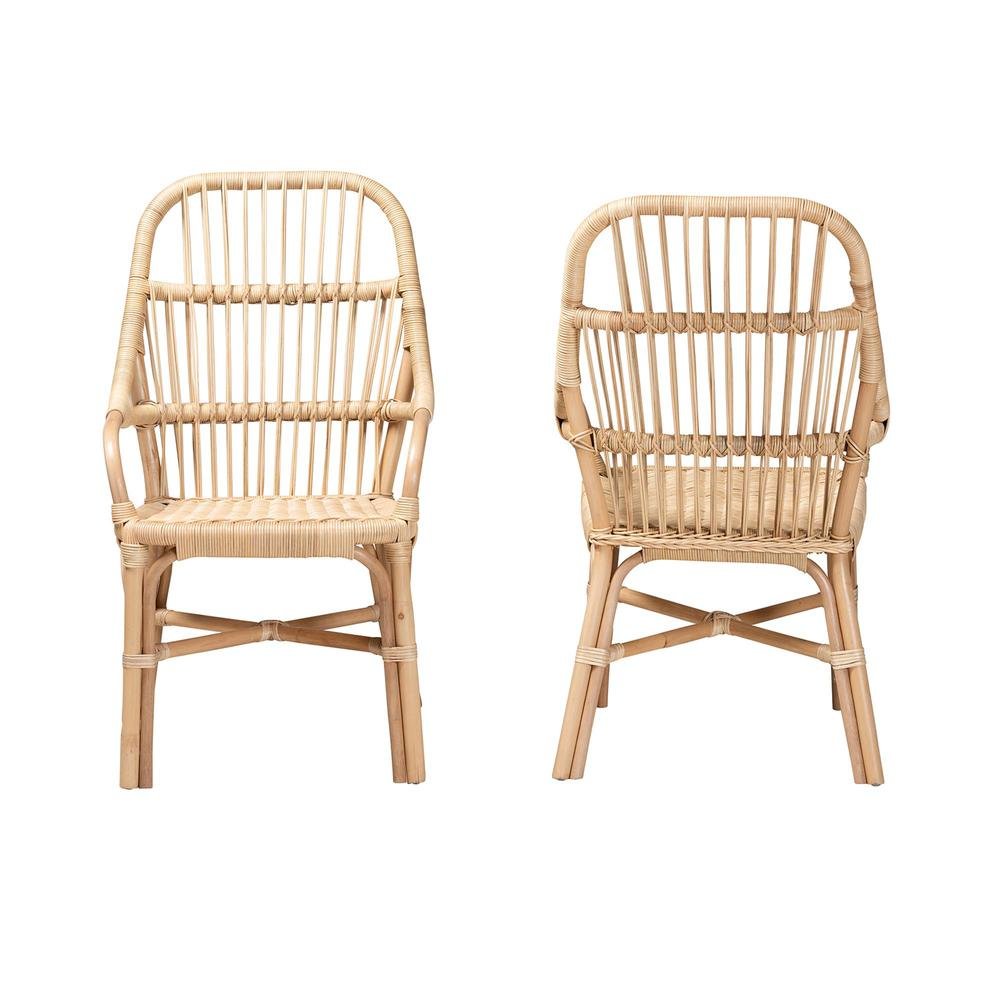 Bohemian Natural Brown Rattan 2-Piece Dining Chair Set