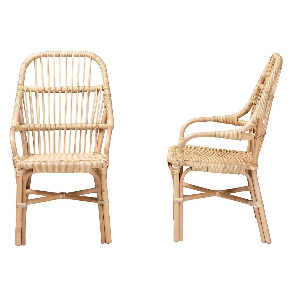 Bohemian Natural Brown Rattan 2-Piece Dining Chair Set
