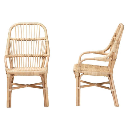 Bohemian Natural Brown Rattan 2-Piece Dining Chair Set