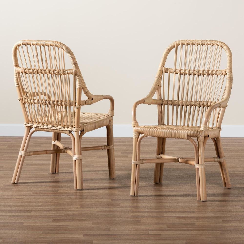 Bohemian Natural Brown Rattan 2-Piece Dining Chair Set