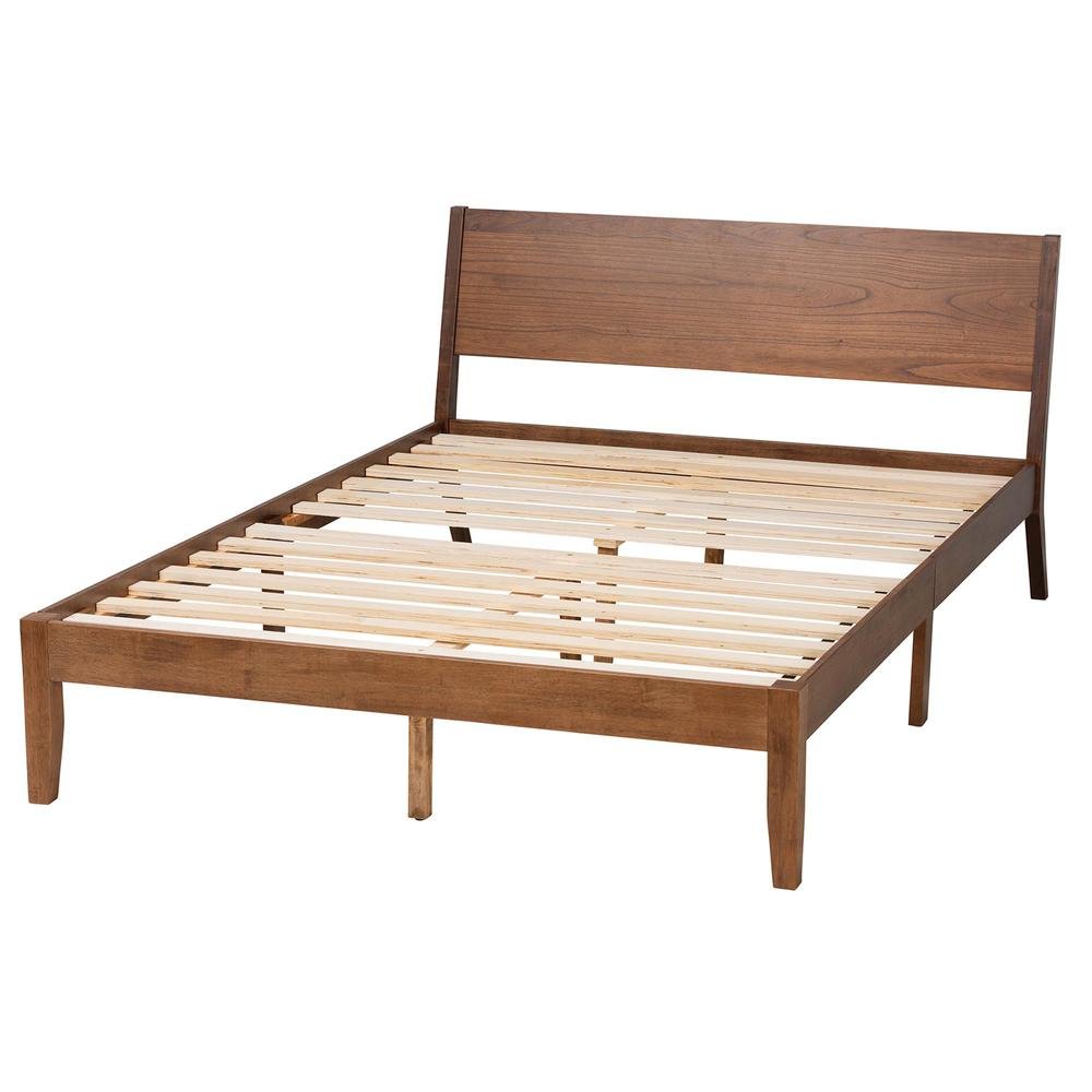 Salvatore Mid-Century Modern Walnut Brown Finished Wood Queen Size Platform Bed