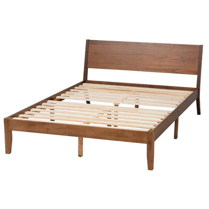 Salvatore Mid-Century Modern Walnut Brown Finished Wood Queen Size Platform Bed